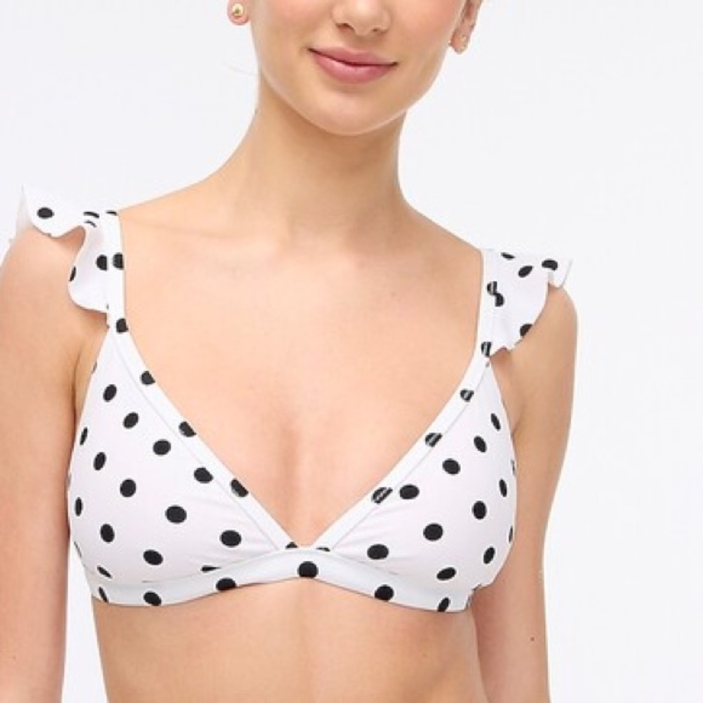 J. Crew Dot ruffle-shoulder V-neck bikini top NWT